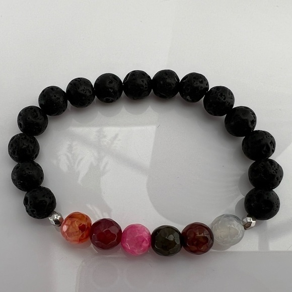 Gemstone and Lava Stone Diffuser Stretch Bracelet - Picture 4 of 12